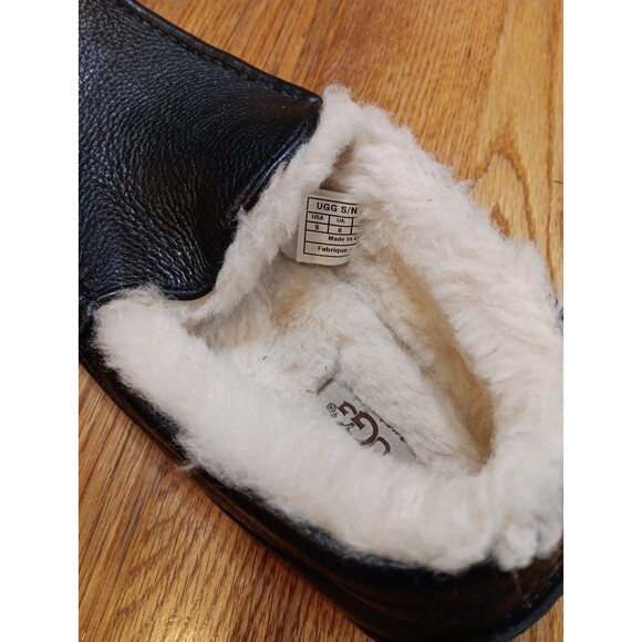UGG Ascot Slippers Black Leather Sherpa Lined Size US 9 EU 42 Model‎ 5379 - Picture 9 of 10